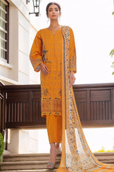 Bin Saeed Stitched 3 Piece Luxury Plain Cotton Collection-LF-1491-Mustard